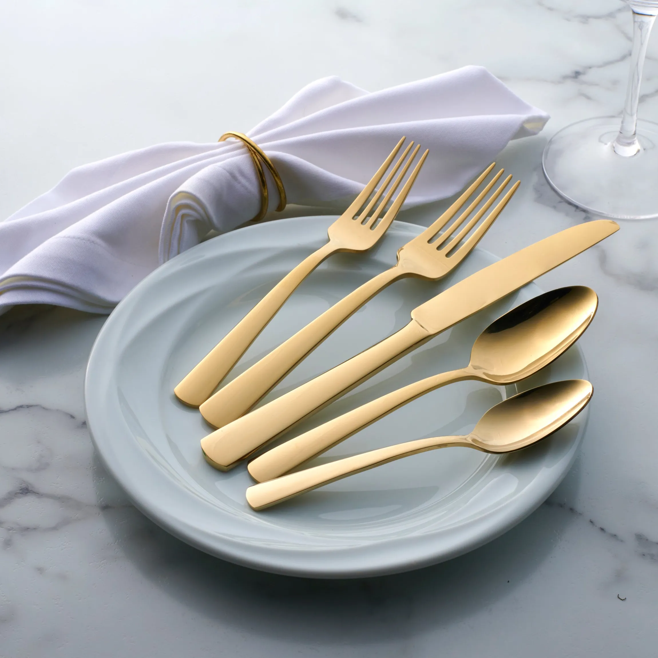 Aptitude Champagne Satin 20-Piece Flatware Set