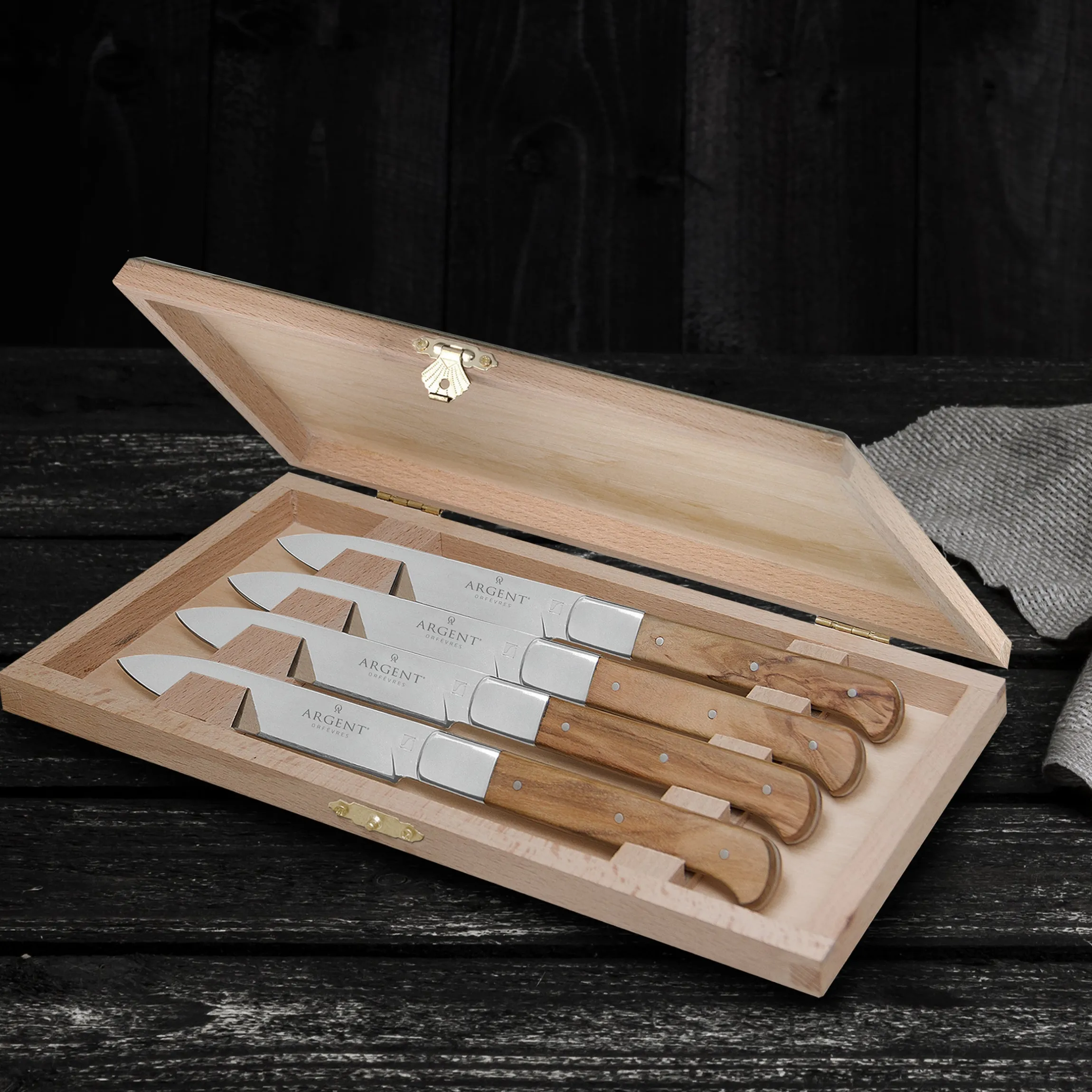 Argent Lynden Olive Wood Steak Knives, Set of 4