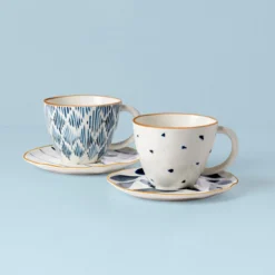 Blue Bay 4-Piece Teacup & Saucer Set