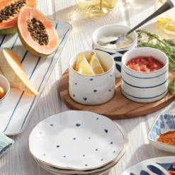 Blue Bay Snack Bowls with Wood Tray, Set of 3