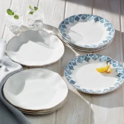 Blue Bay White Dinner Plates, Set of 4