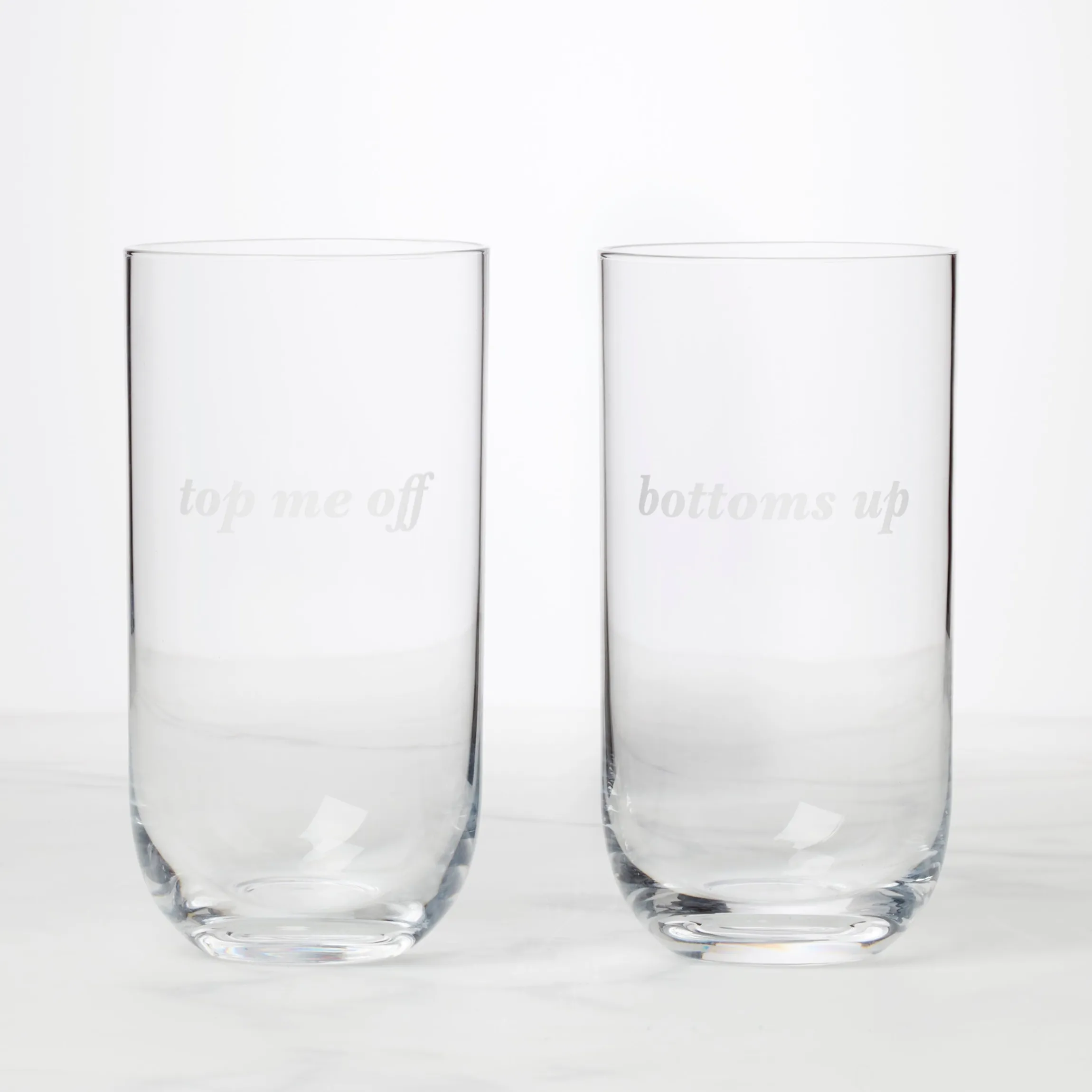 Bottoms Up & Top Me Off Highball Glasses, Set of 2