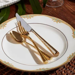 British Colonial Bamboo Dinner Plates, Set of 4