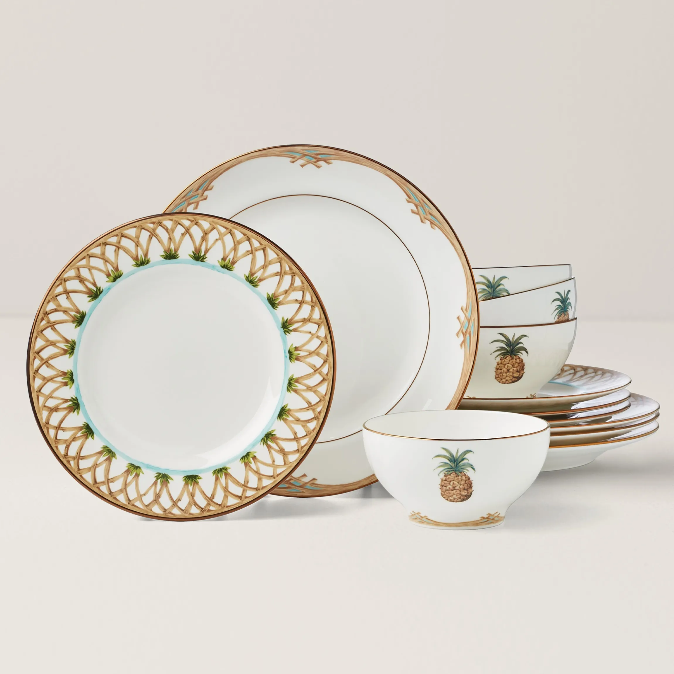 British Colonial Bamboo 12-Piece Dinnerware Set