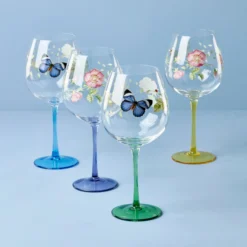 Butterfly Meadow Balloon Wine Glasses, Set of 4, Assorted