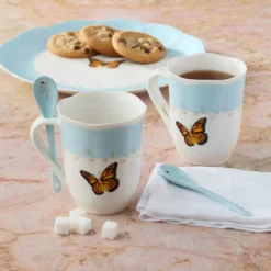 Butterfly Meadow Blue Mugs with Spoons, Set of 2