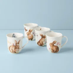 Butterfly Meadow Bunny Mugs, Set of 4