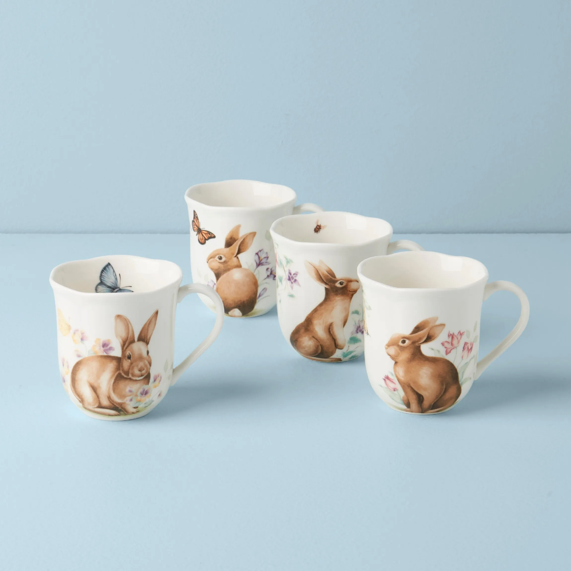 Butterfly Meadow Bunny Mugs, Set of 4