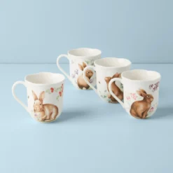 Butterfly Meadow Bunny Mugs, Set of 4