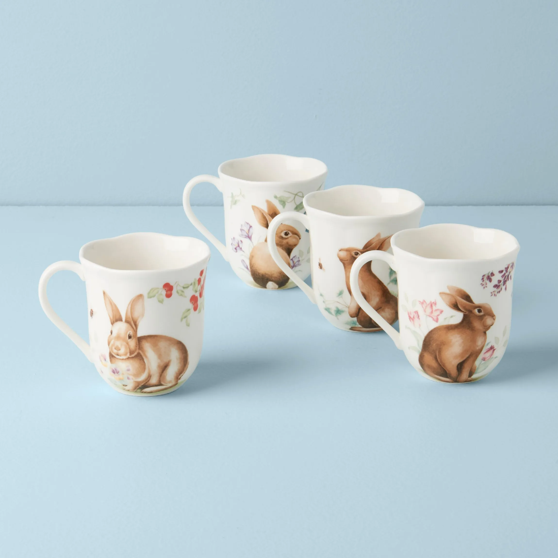 Butterfly Meadow Bunny Mugs, Set of 4