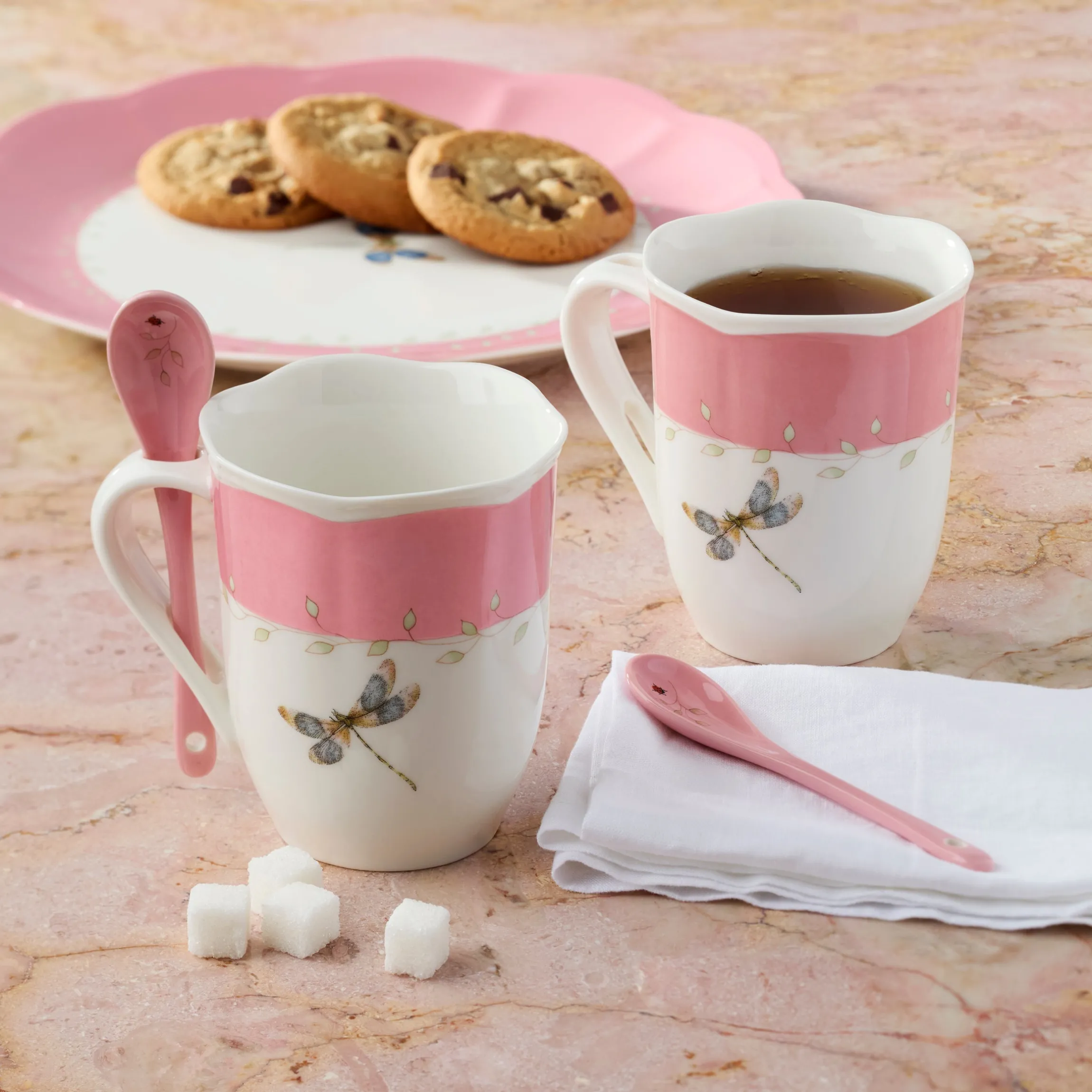 Butterfly Meadow Color Mugs with Spoons, Set of 8