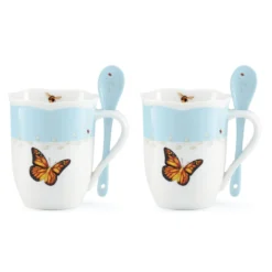 Butterfly Meadow Color Mugs with Spoons, Set of 8
