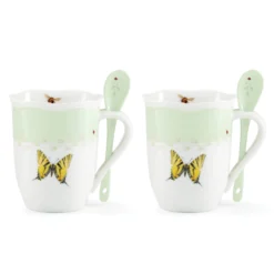 Butterfly Meadow Color Mugs with Spoons, Set of 8