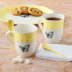 Butterfly Meadow Color Mugs with Spoons, Set of 8