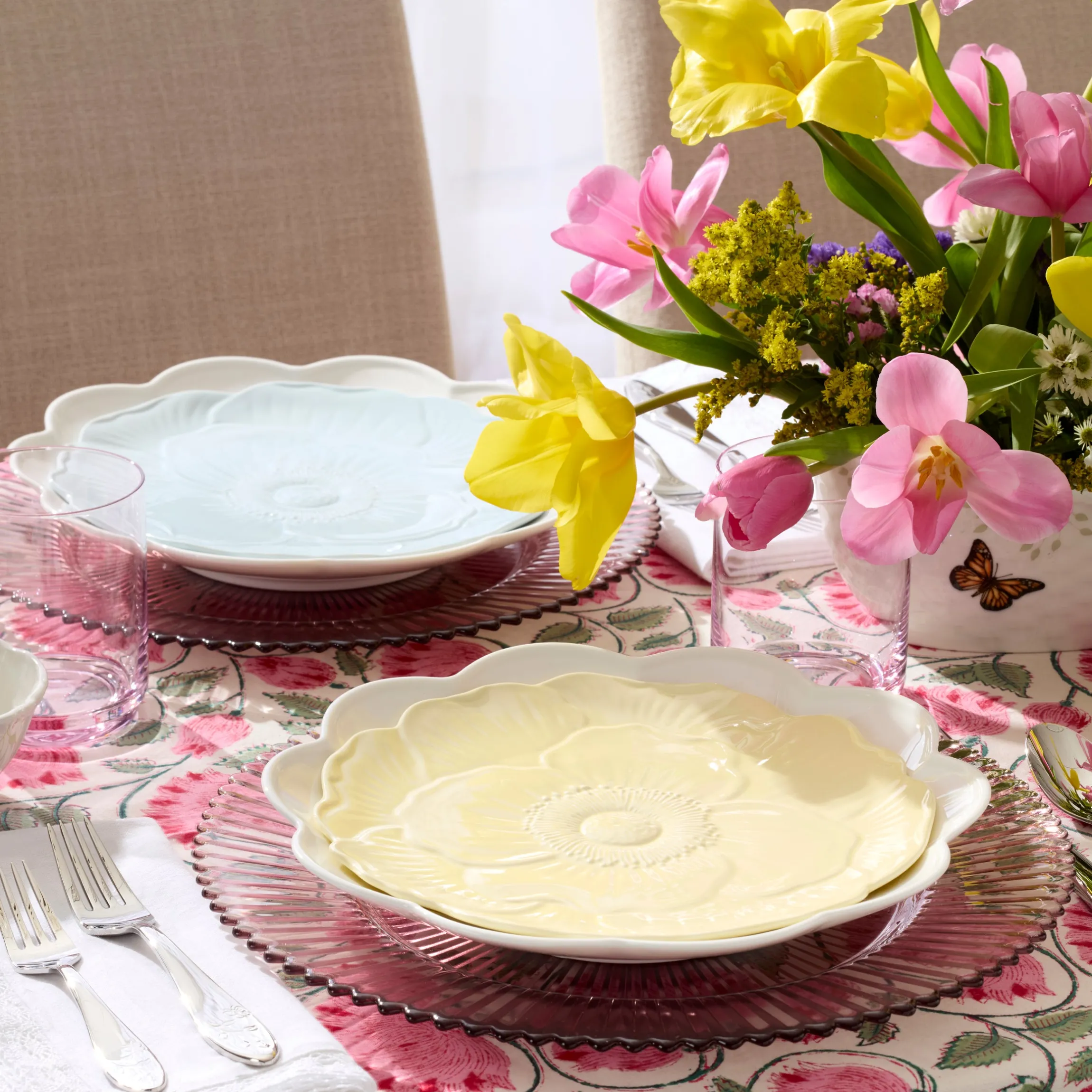 Butterfly Meadow Floral Blue Accent Plates, Set of 4
