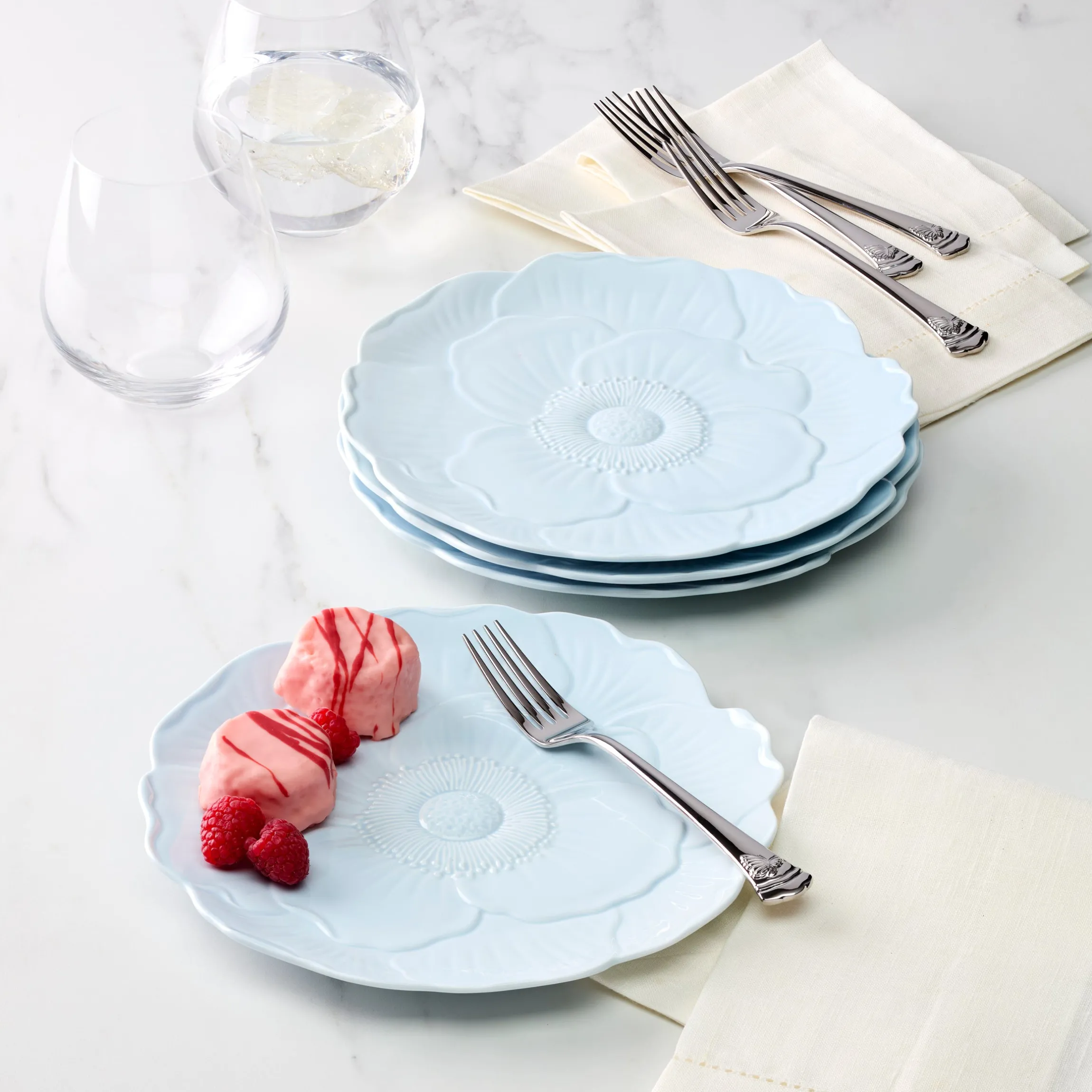 Butterfly Meadow Floral Blue Accent Plates, Set of 4