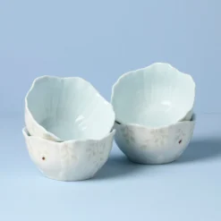Butterfly Meadow Floral Blue Dessert Bowls, Set of 4