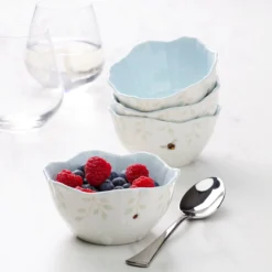 Butterfly Meadow Floral Blue Dessert Bowls, Set of 4