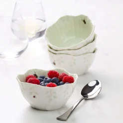 Butterfly Meadow Floral Green Dessert Bowls, Set of 4
