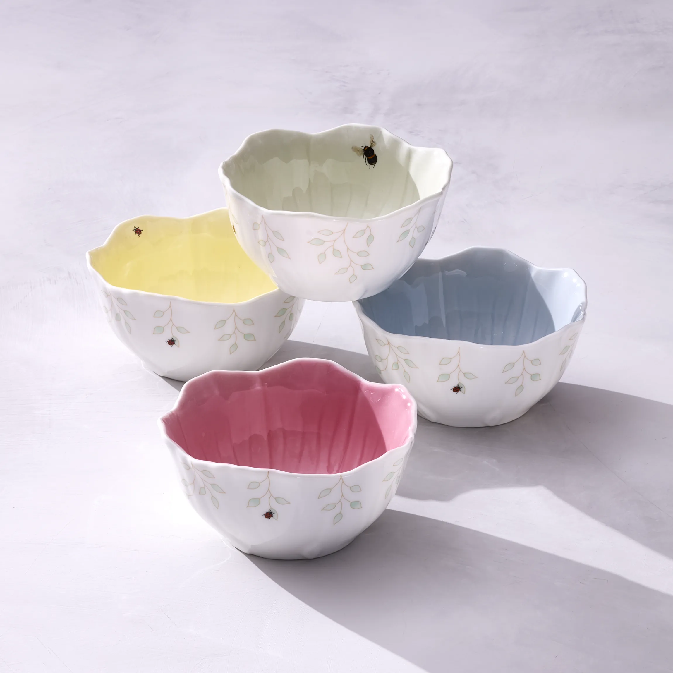 Butterfly Meadow Floral Green Dessert Bowls, Set of 4