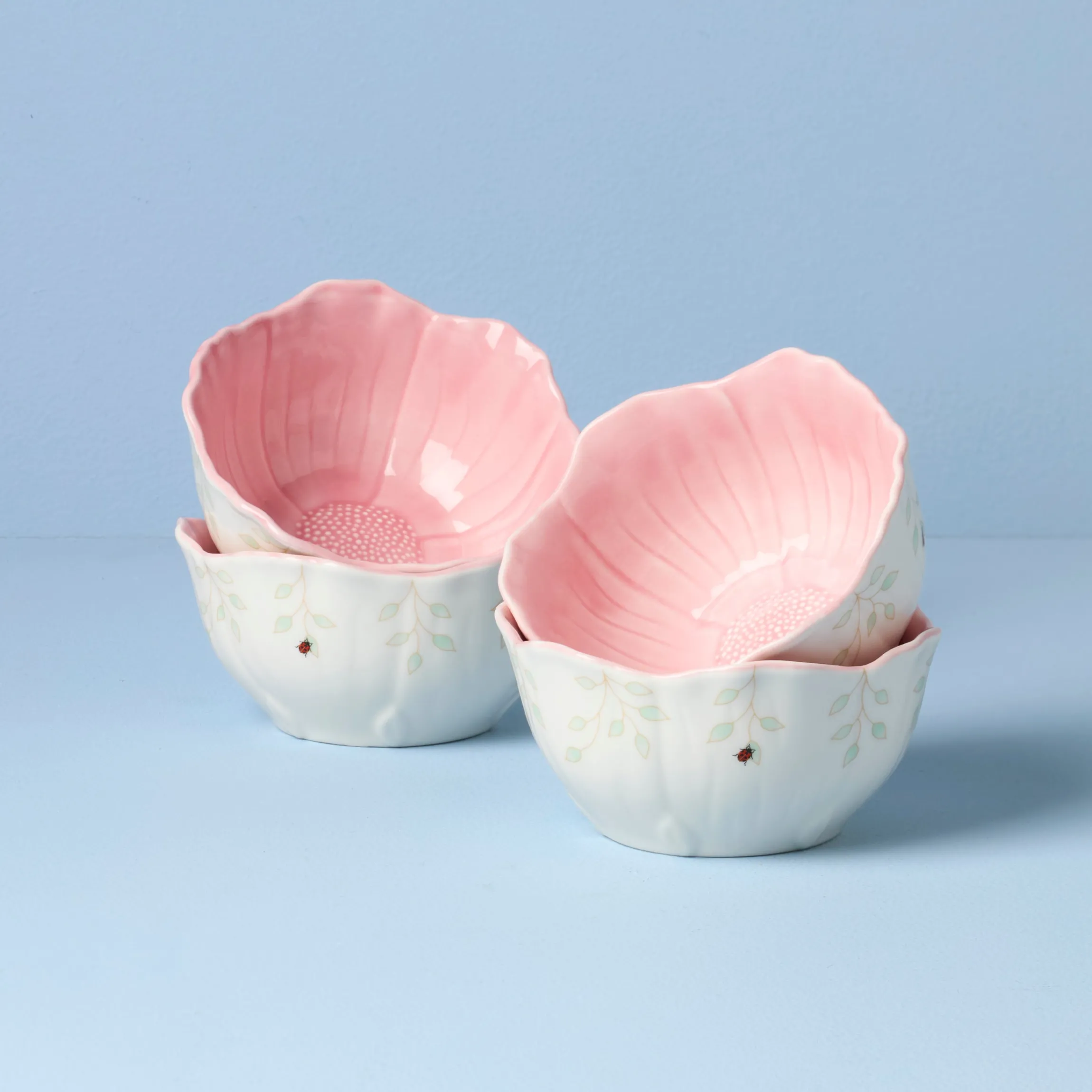 Butterfly Meadow Floral Pink Dessert Bowls, Set of 4