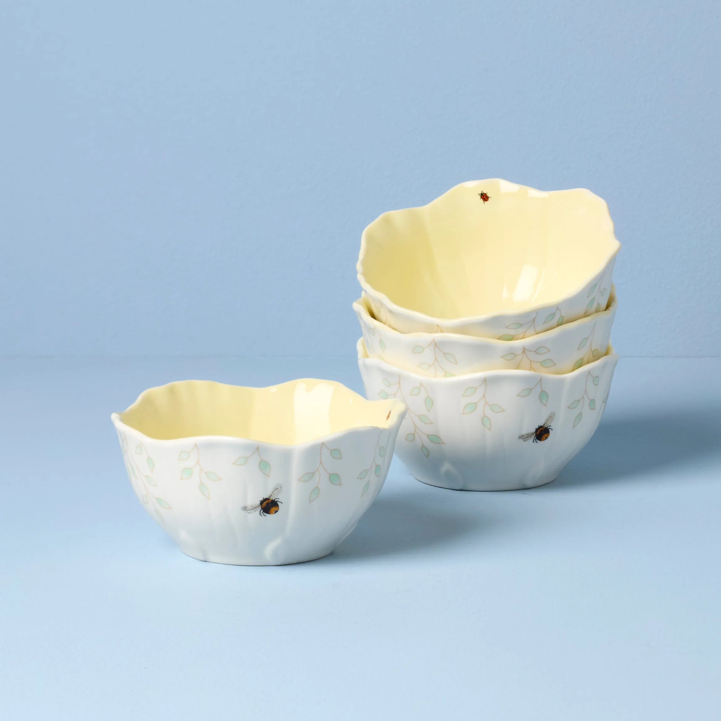 Butterfly Meadow Floral Yellow Dessert Bowls, Set of 4