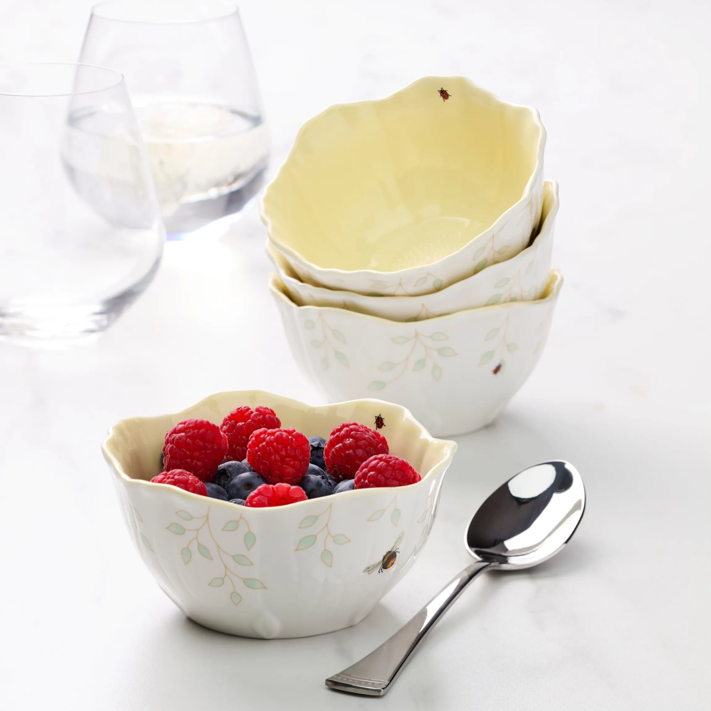 Butterfly Meadow Floral Yellow Dessert Bowls, Set of 4