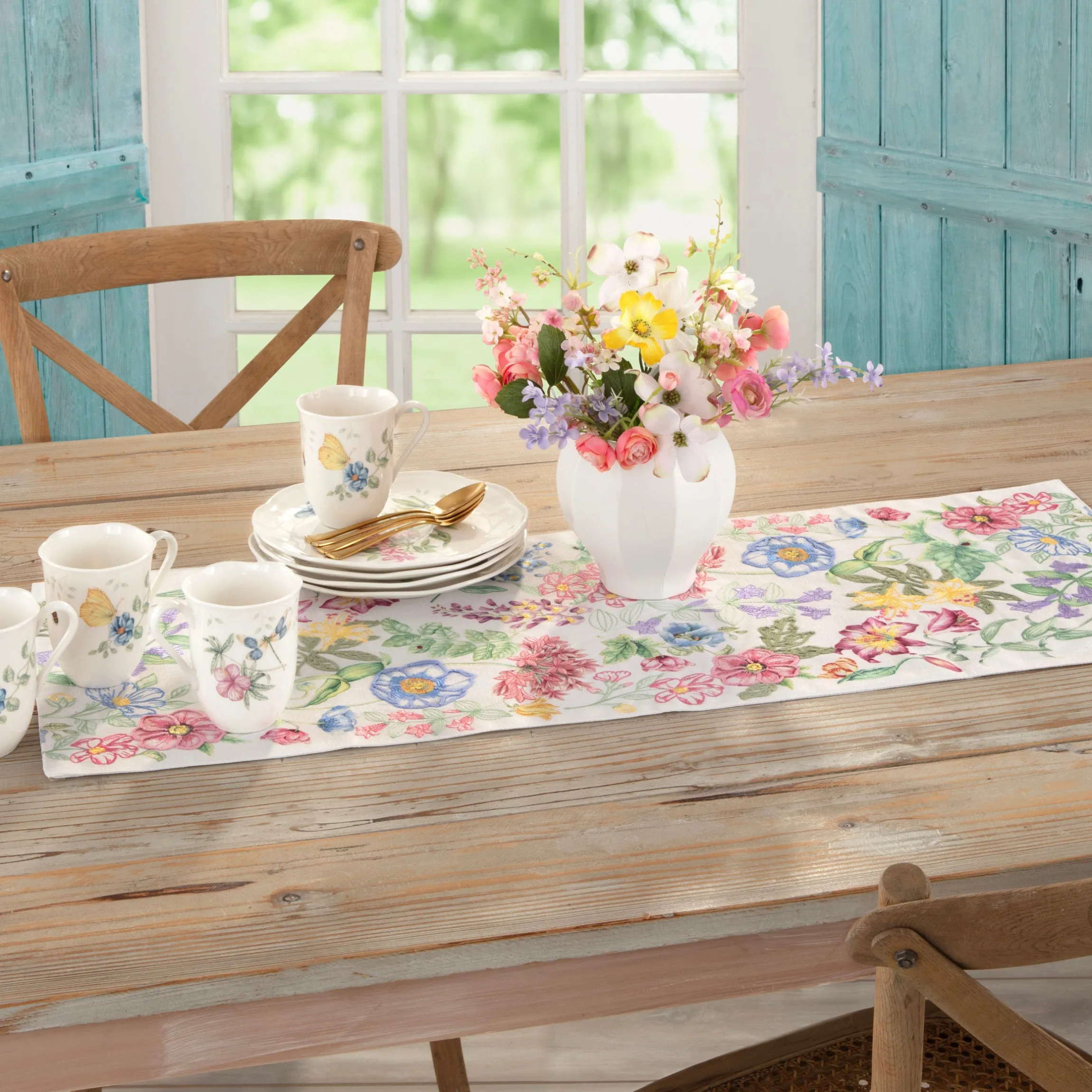 Butterfly Meadow Garden Embroidered Centerpiece Table Runner
