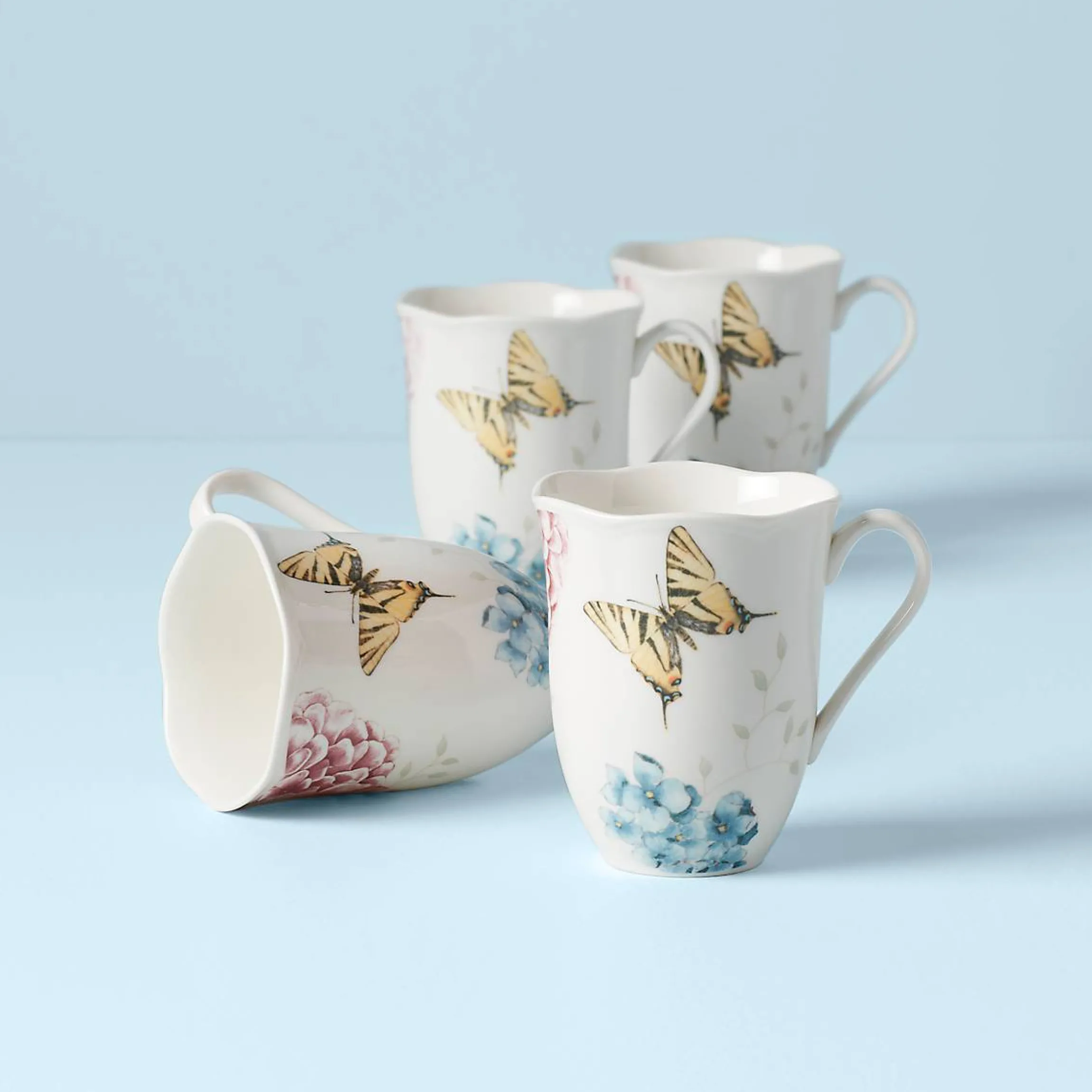 Butterfly Meadow Hydrangea Mugs, Set of 4