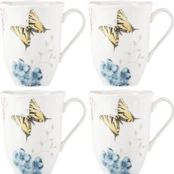 Butterfly Meadow Hydrangea Mugs, Set of 4
