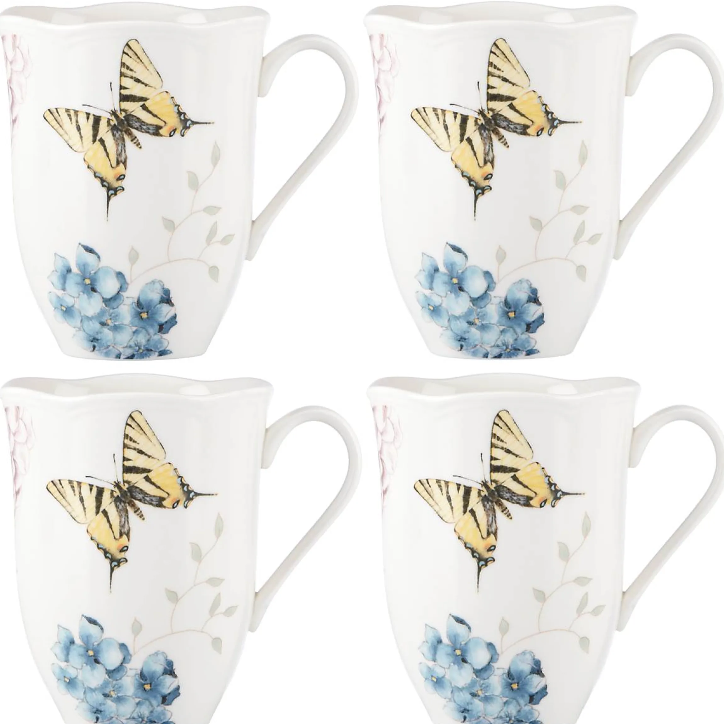 Butterfly Meadow Hydrangea Mugs, Set of 4