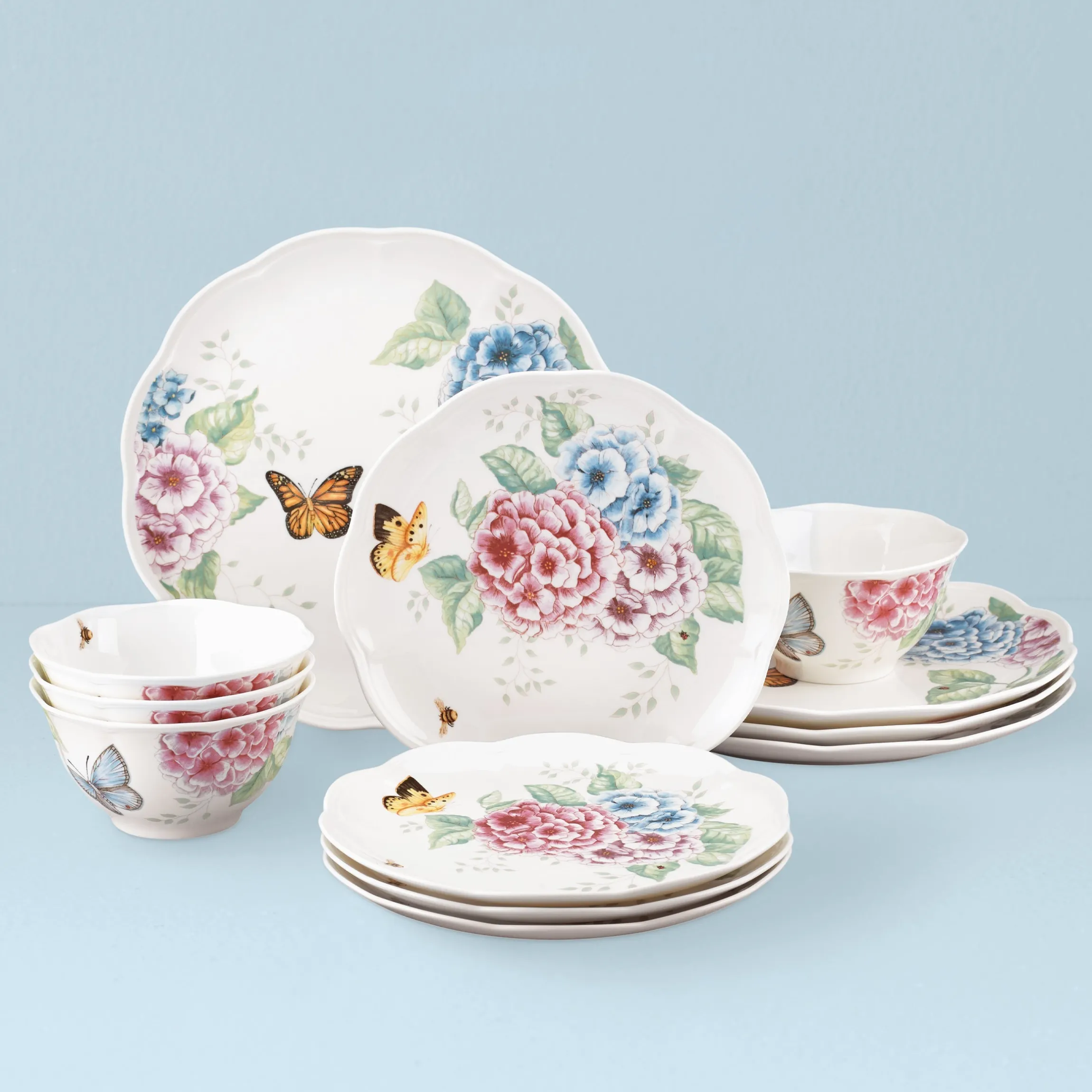 Butterfly Meadow Hydrangea 12-Piece Dinnerware Set