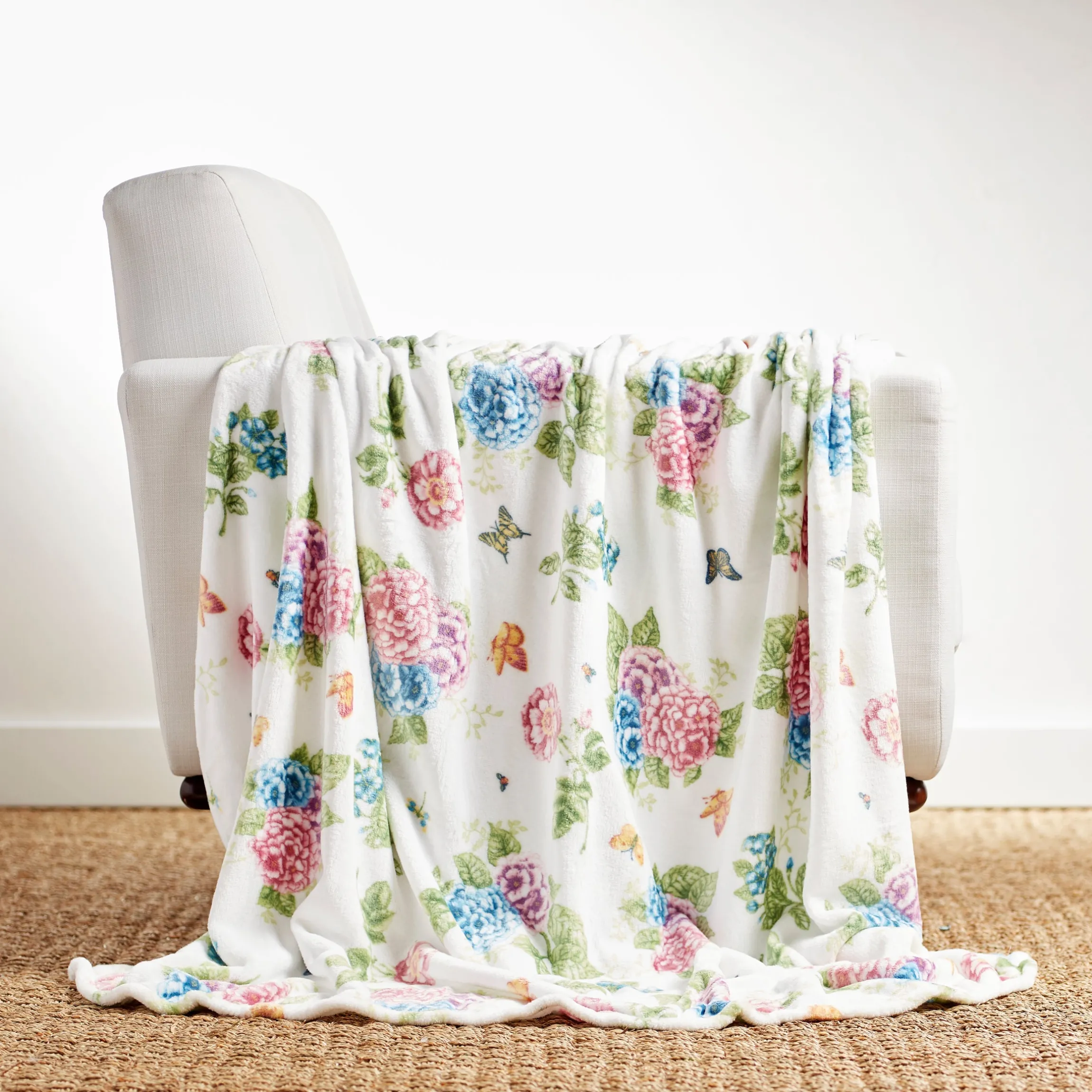 Butterfly Meadow Hydrangea Throw Blanket