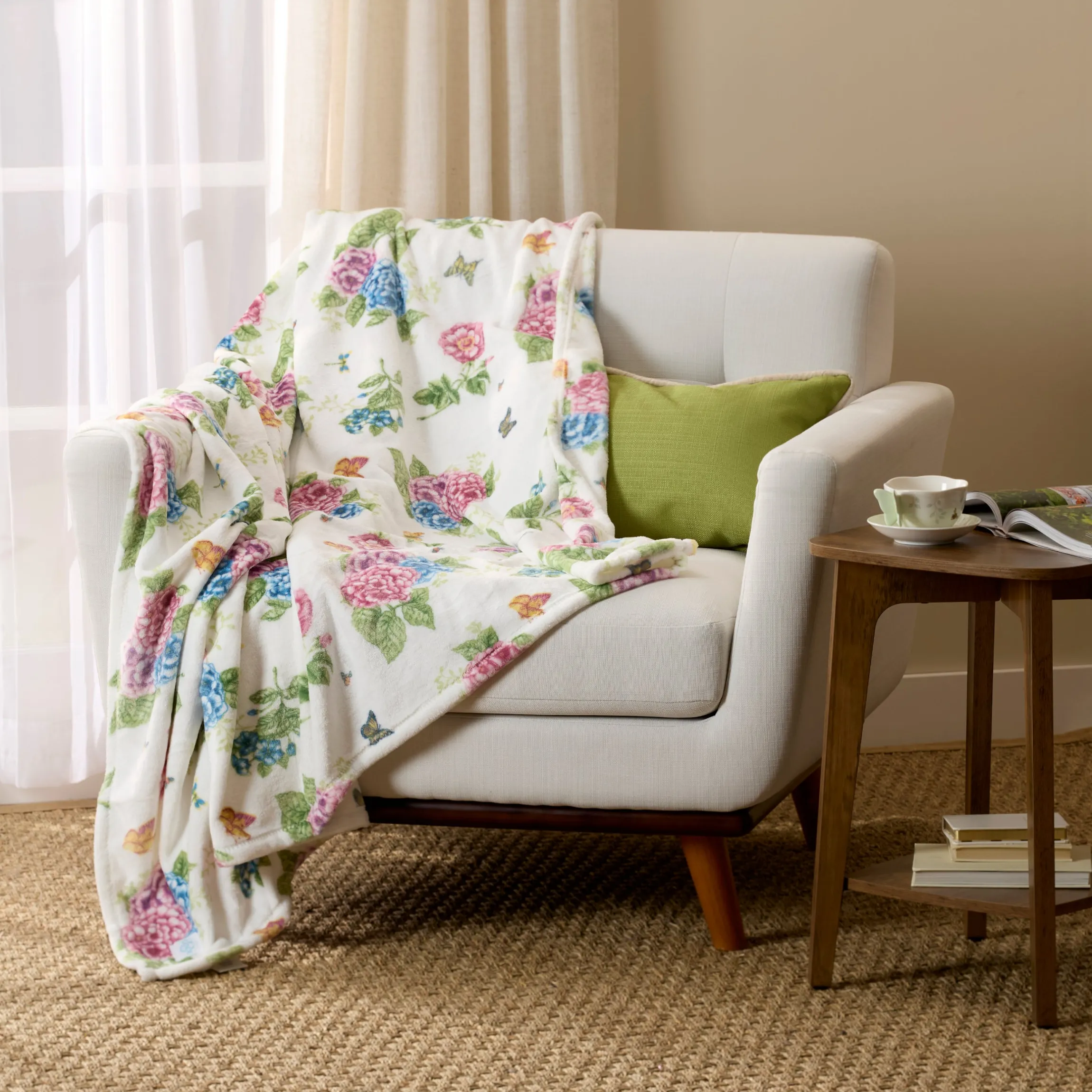 Butterfly Meadow Hydrangea Throw Blanket