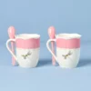 Butterfly Meadow Pink Mugs with Spoons, Set of 2