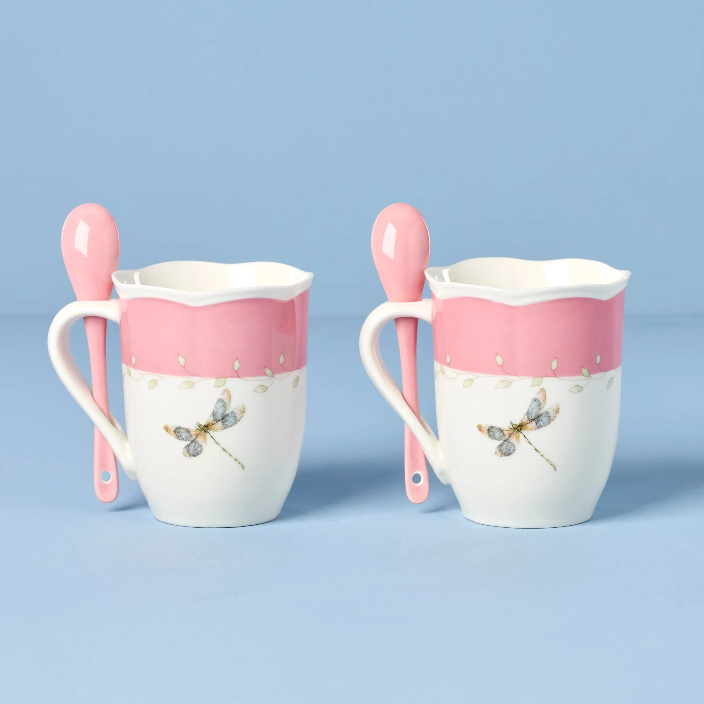 Butterfly Meadow Pink Mugs with Spoons, Set of 2