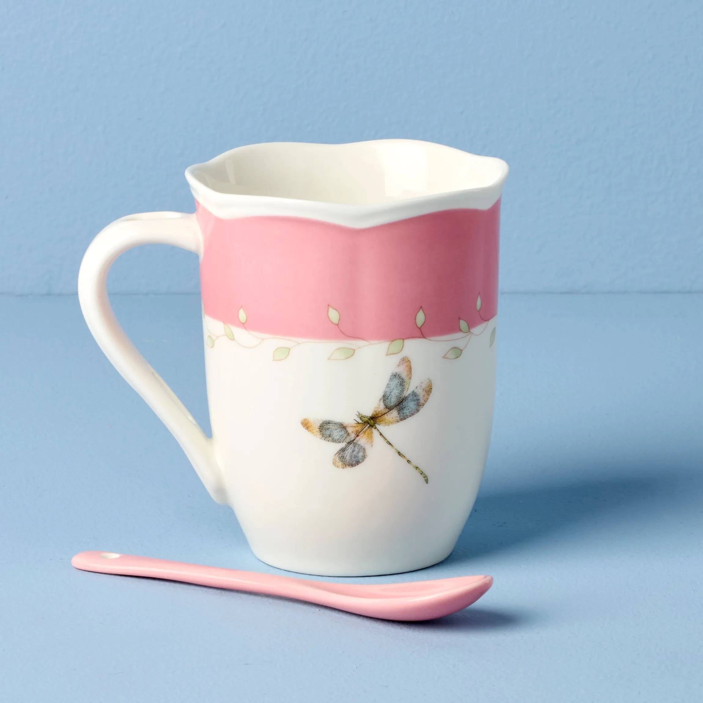 Butterfly Meadow Pink Mugs with Spoons, Set of 2