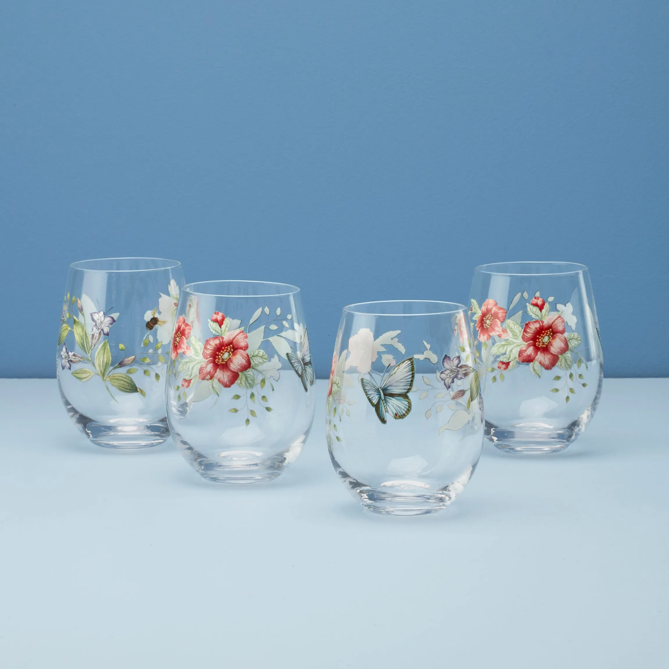 Butterfly Meadow Stemless Wine Glasses, Set of 4