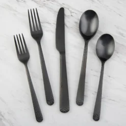 Cecil Black Satin Hammered 20-Piece Flatware Set