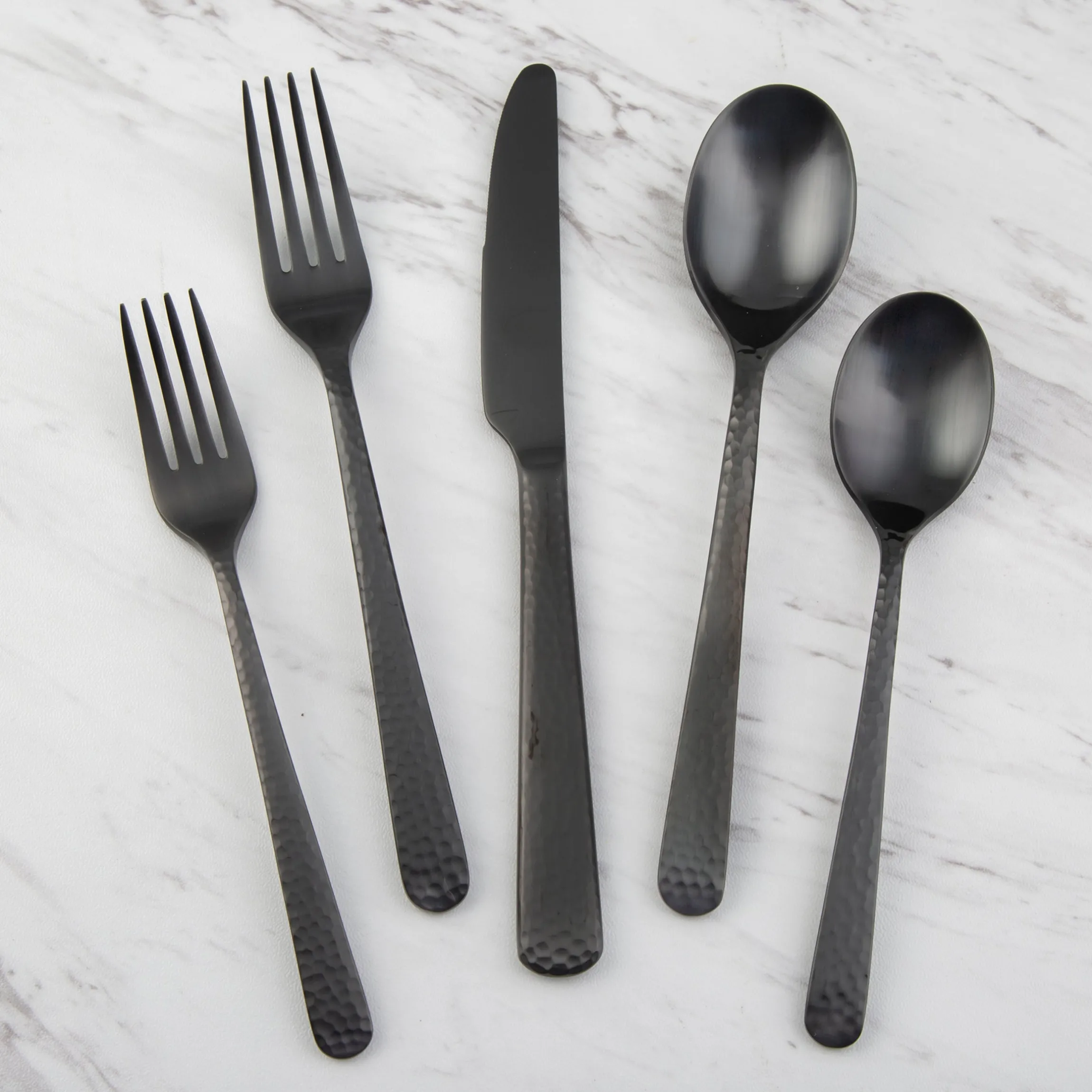 Cecil Black Satin Hammered 20-Piece Flatware Set