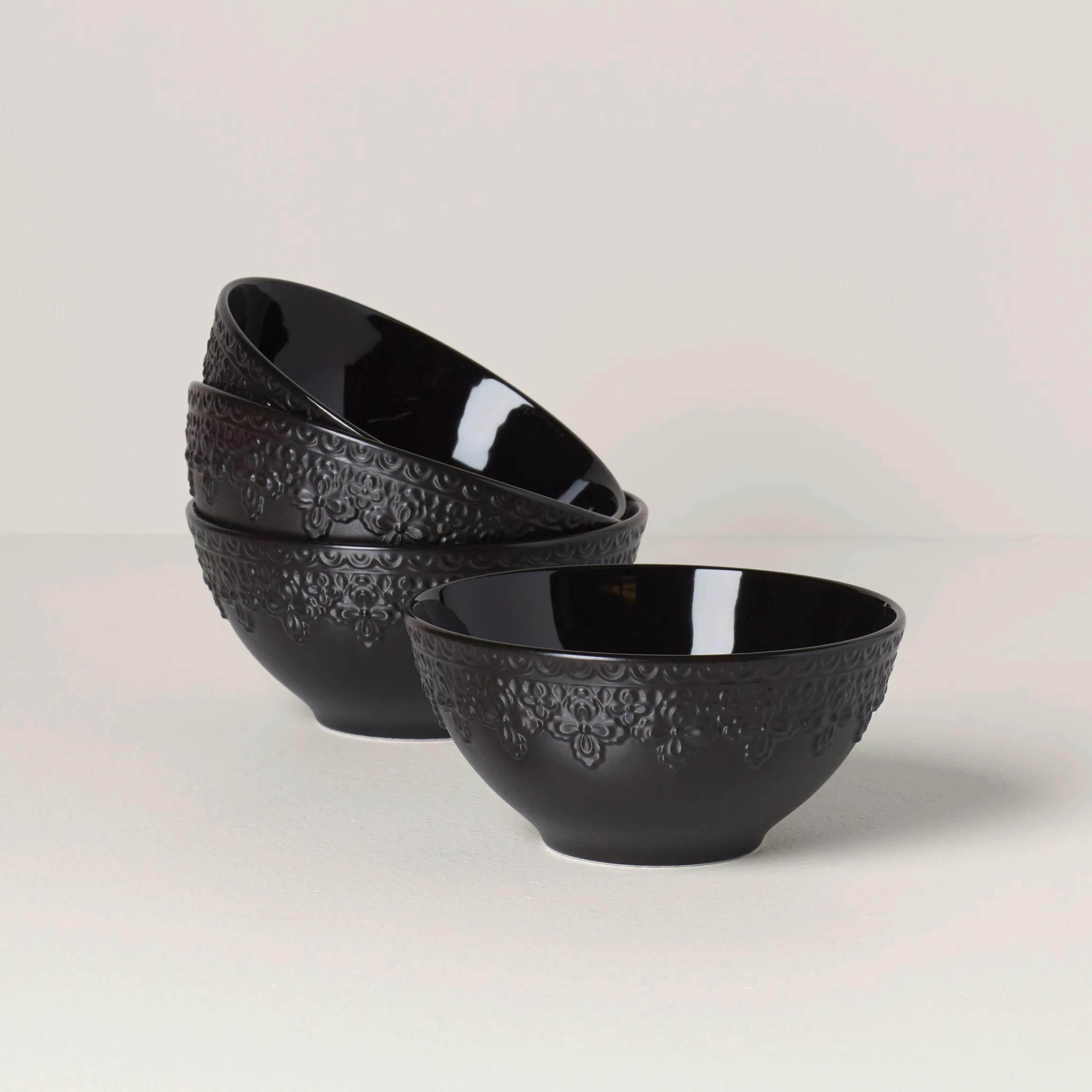 Chelse Muse Fleur Black All-Purpose Bowls, Set of 4