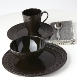 Chelse Muse Fleur Black All-Purpose Bowls, Set of 4