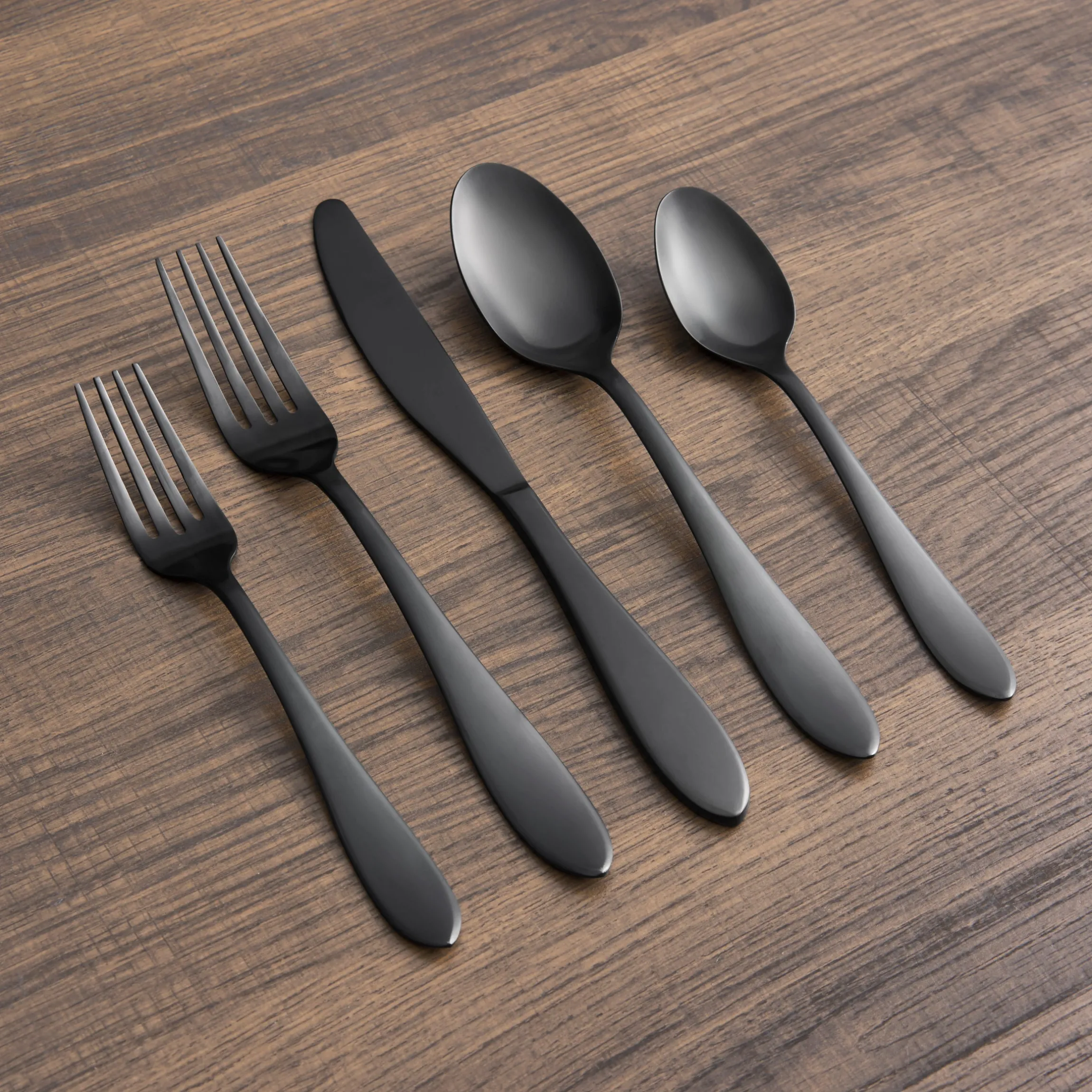 Delia Black Satin 20-Piece Flatware Set