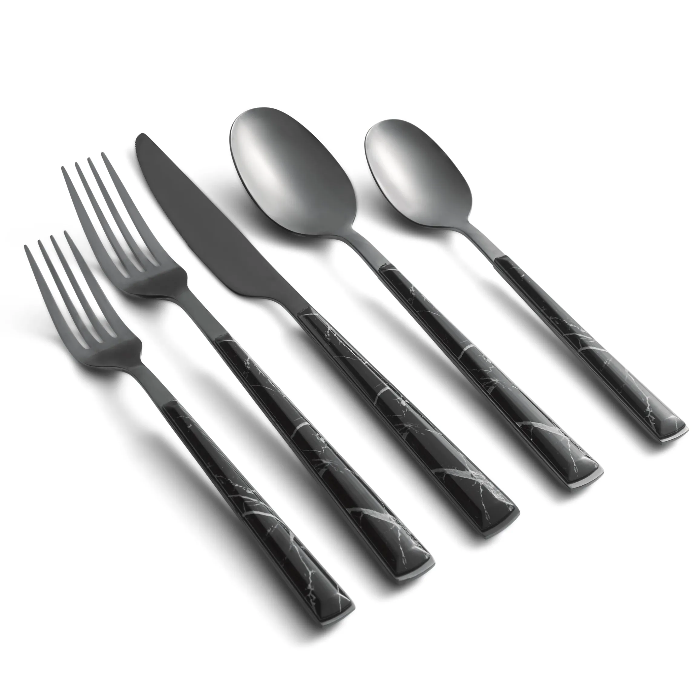 Eivin Mirror with Black Marble Handle 20-Piece Flatware Set
