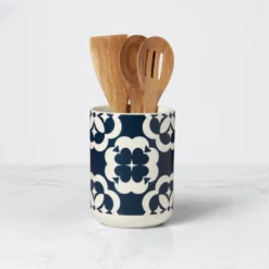 Elegant Geo Utensil Crock with Wood Utensils
