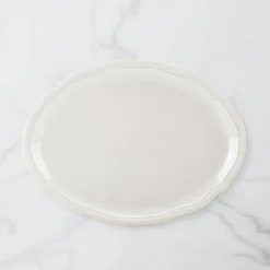 French Perle Bead White Oval Platter