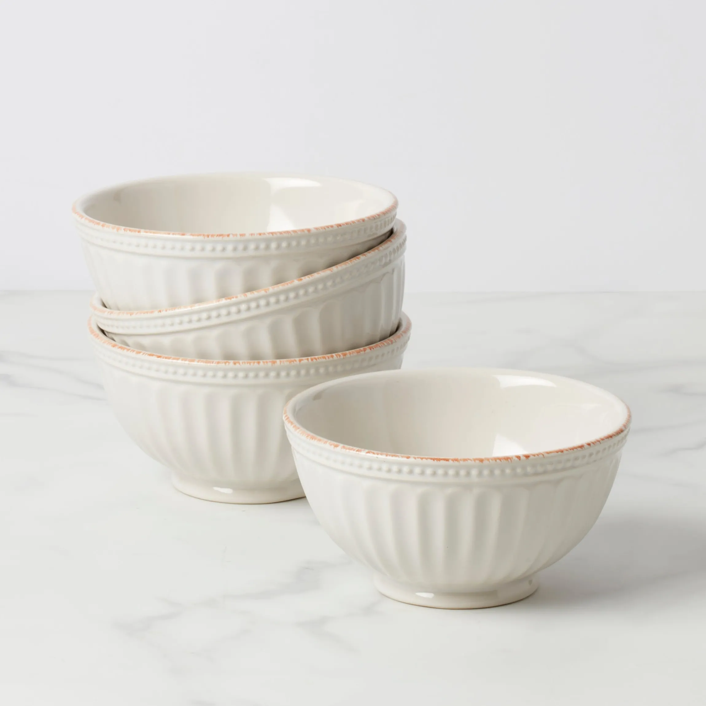 French Perle Groove White All-Purpose Bowls, Set of 4