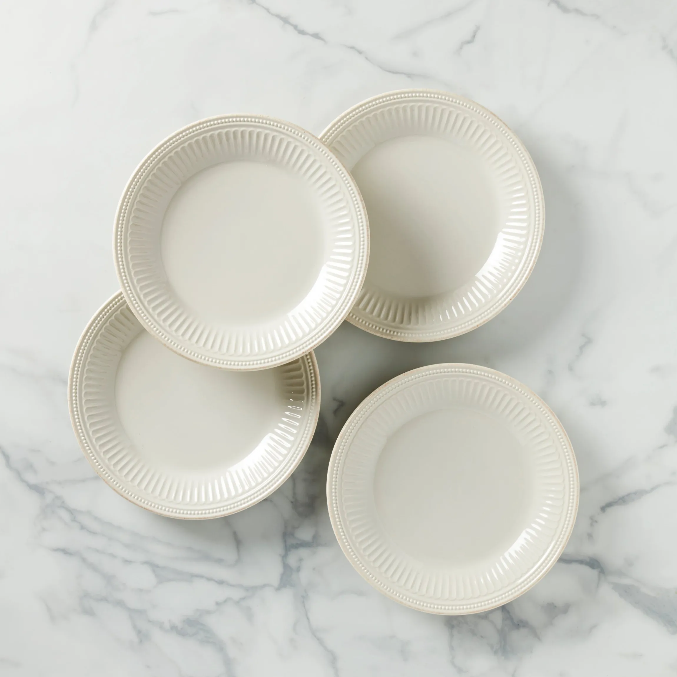 French Perle Groove White Dinner Plates, Set of 4