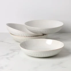 French Perle Groove White Dinner Bowls, Set of 4