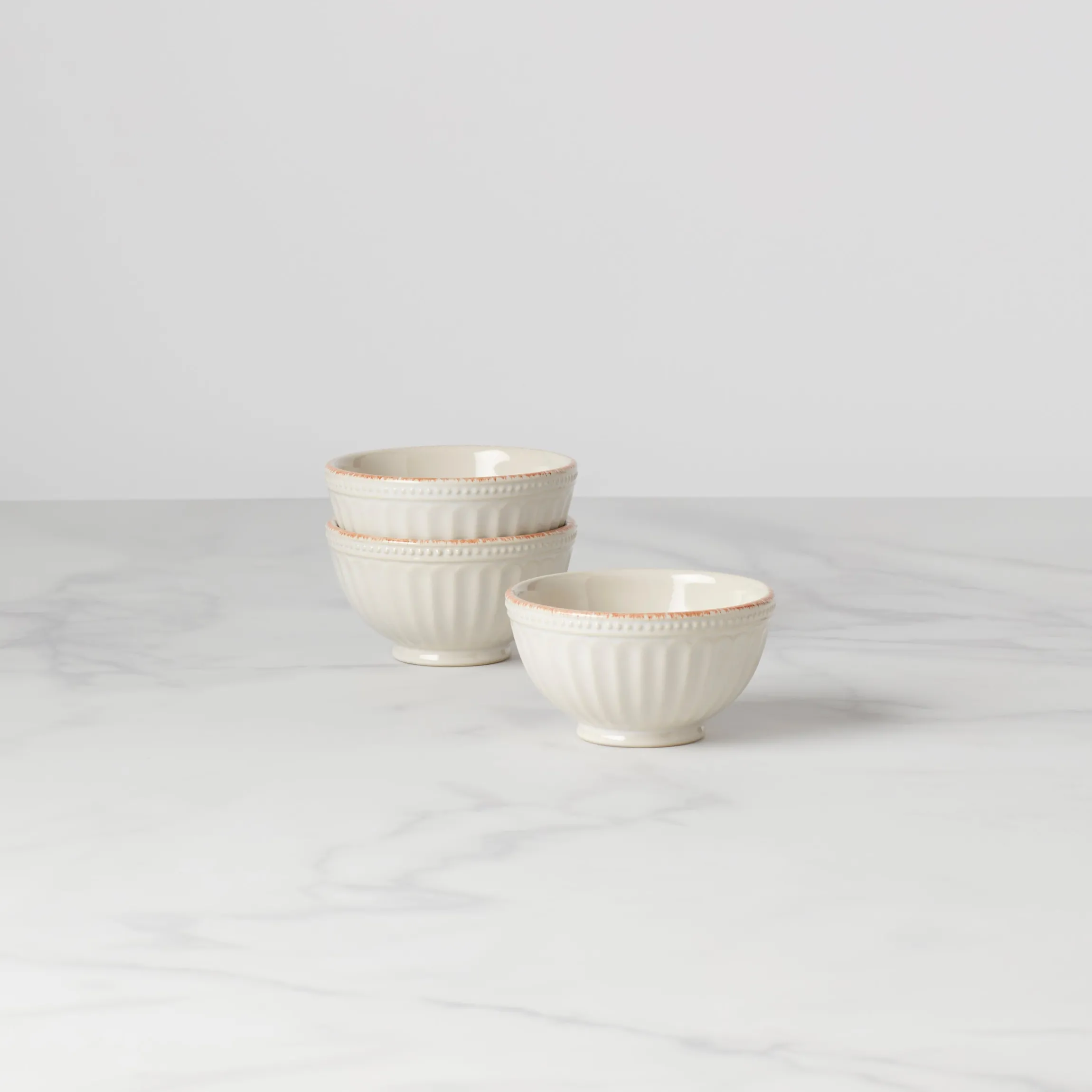 French Perle Groove White Mini 3-Piece Bowl Set